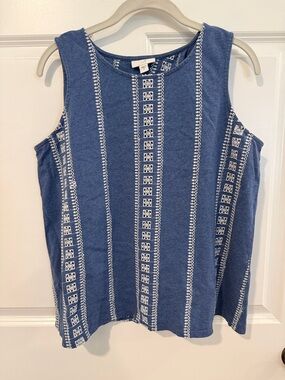 J. Jill Embroidered Stripe Sleeveless Top - Blue